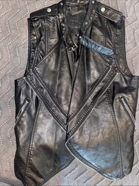 Buffalo David Bitton Black Leather Sleeveless Moto Vest